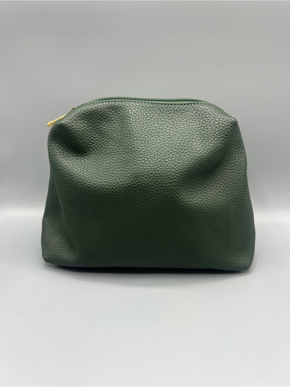 Anthropologie Dark Green Pebbled Faux Leather Cosmetic Makeup Toiletry Bag